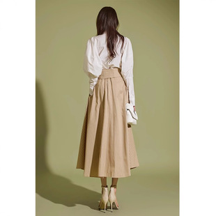Striped Skirt Women's 2025 New Spring and Autumn Irregular Mid-length Large Swing Umbrella Skirt High Waist Lace-up A- line Skirt