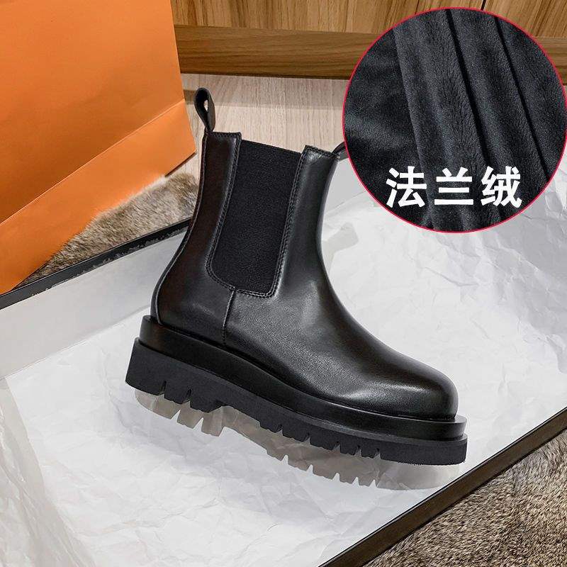 内增高马丁靴女秋四季新款英伦风全牛皮中筒烟筒切尔西短靴子