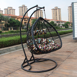 Double Double Rod Hanging Chair Thick Rattan Pedal Hanging Basket Rattan Chair Indoor Cable Orchid Bed Balcony Outdoor Swing Household Rocking Blue Chair