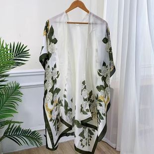 Summer sunscreen shawl women's 2025 new buckle long ethnic style travel photo thin beach silk scarf cape