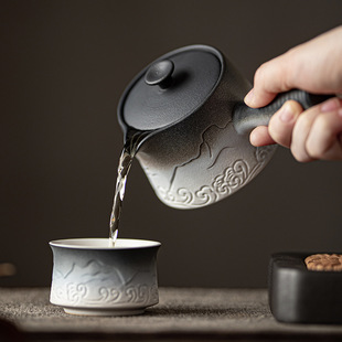 Japanese Style Anti-Scalding All-Ceramic Side-Handle Pot Household Ceramic Mountain and Sea Line Tea Pot Filter Single Pot Vintage Kung Fu Tea Set
