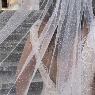 Japanese and Korean Mori Super fairy dream gilding Starry Sky yarn bridal champagne short veil long trailing wedding veil