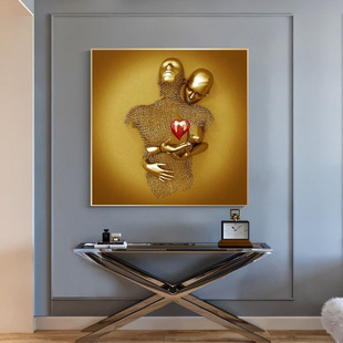 AliExpress Explosive Modern Light Luxury Abstract Copper Man Couple Sculpture Canvas Wall-mounted Painting Home Living Room Decorative Painting Core