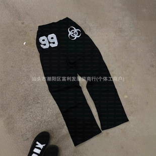 Cross-border Direct Selling New American Vintage Washed Printed Trousers Trendy Loose Casual Straight Wide Leg Pants Neutral