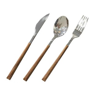 Portable Stainless Steel Tableware Chicken Wing Wooden Chopsticks Imitation Wooden Handle Household Stainless Steel Spoon Fork Western-style Steak Knife