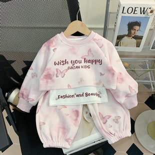 Children's Clothing Girls' Autumn Clothing suit Children's Long-sleeved Tie-dyed Sweater Vest Casual Pants Children's Sportswear Three-piece Set