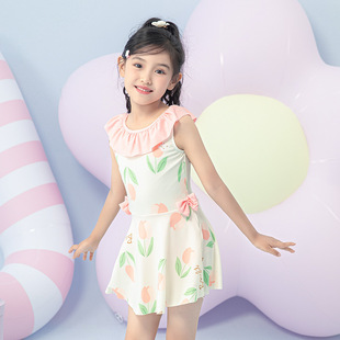 Girls' Swimwear 2024 New Children's Swimwear Boxers Cute Printed Princess Skirt Swimwear