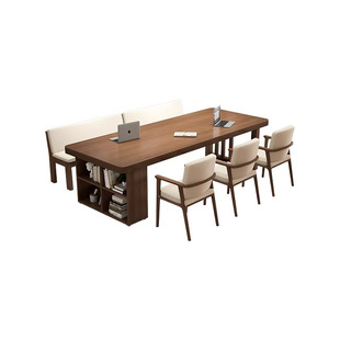 Tiantong American-style solid wood desk home log long table living room desk student study table and chair Workbench
