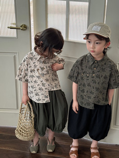 Jiaye Children's 2025 Children's Summer New Floral Short-sleeved Shirt for Boys and Girls Baby Mori Retro Shirt Cardigan