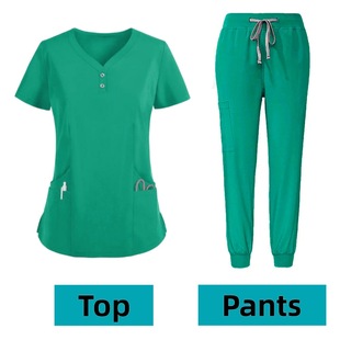 New Beauty Salon Medical Work Clothes Oral Dental Short-sleeved Hand-washing Clothes Split suit Button Female Nurses Clothes