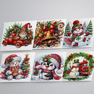 Cross-border Hot DIY Handmade Christmas Diamond Painting Greeting Card Snowman * Crystal Sticker Diamond Amazon Holiday Greeting Card