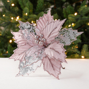 Hong Kong Heng Christmas 24cm golden red champagne color simulation Christmas flowers mixed leaves handmade maple leaf decorative flowers