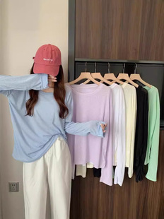 plus size chubby girl Summer Korean-style All-match Thin Blouse Women's Ice Silk Long-sleeved Sunscreen Loose Lazy Style T-shirt Top