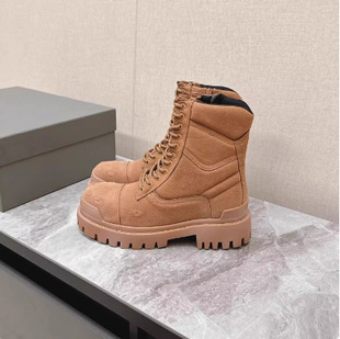 2024 New Paris Lace-up Canvas Martins Boots Women's Thick-soled Ankle Boots Old British Style Flat Motorcycle Boots