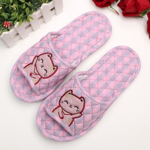 Cartoon Kitten Three-layer Thickened Fabric Slippers Couple Men and Women's Home Indoor Plastic Slippers SLIPPER