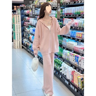 Korean Style Loose Lazy Style Hooded Sweatshirt Suit for Women Autum New Casual Versatile Wide-leg Pants Two-piece Set