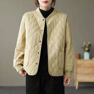 Cotton-padded jacket women's autumn and winter rhombus cotton-padded thin small cotton-padded jacket 2024 new mother's short solid color direct sales