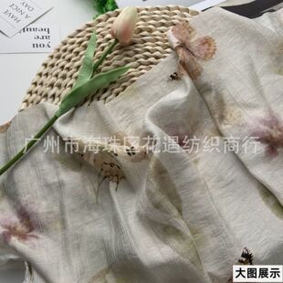 2024 New Peach Blossom Crepe Butterfly Printed Fabric New Chinese Cheongsam Hanfu Ins Style Dress Shirt Fabric