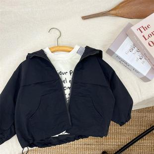 Children's Workwear Coat Boy's Spring and Autumn Hooded Windbreaker Boy's New Korean Style Rustic Clothes Children's Autumn Top