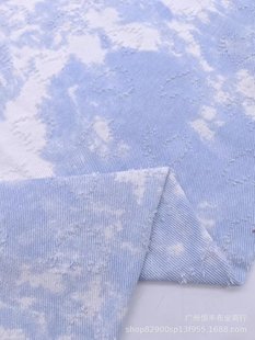 Tie-dye punching gouhua Denim blue sky white clouds wash water fabric pants skirt coat clothing bags fabric wholesale