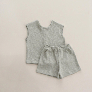 Baby Summer Clothes Category A Colored Yarn Waffle Sleeveless Cardigan Shorts Two-sided suit