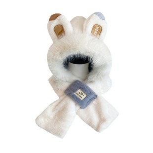 Rabbit Ear Plush Scarf Korean Style Warm Two-piece Set Winter Cute Ear Protectors Windproof All-match Thickened Pullover Cap