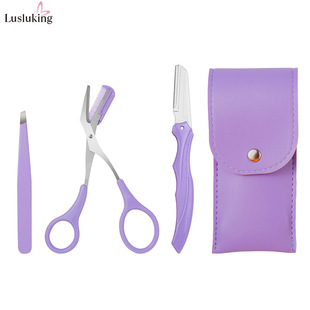 Purple Eyebrow Knife suit Eyebrow Clip Folding Eyebrow Scraping Knife Eyebrow suit Eyebrow Clip Tweezers