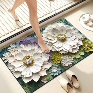 Three-Dimensional Daisy Diatom Mud Bathroom Absorbent Floor Mats Household Door Mats Bathroom Door Non-Slip Quick-Drying and Stain-Resistant Foot Mats