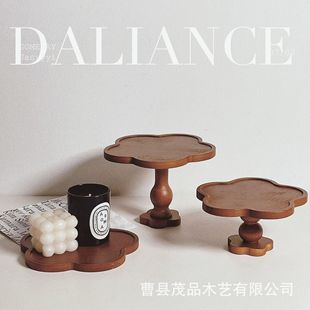 French Retro Lace Tall Wooden Tray Candle Storage Aromatherapy Tray Wooden Ornaments Tall Lace Tray