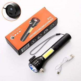Multifunctional car self-rescue safety hammer flashlight solar charging emergency fire rescue ten-in-one flashlight