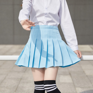 Spring New Slim Solid Color Pleated Skirt Short Skirt Anti-running Light A- line High Waist Retro Small Skirt Short Skirt