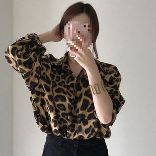 Retro Hong Kong style leopard print long sleeve shirt women's spring autumn loose shirt coat design sense long top