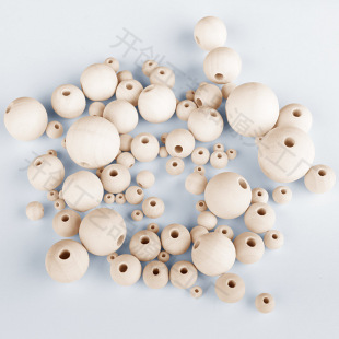Blank handmade DIY wood beads solid wood natural log color perforated round wood beads loose beads bracelet diy accessories wood