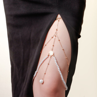 European and American cross-border jewelry personalized imitation pearl pendant elastic rope leg chain Women's simple all-match hot girl leg ring wholesale