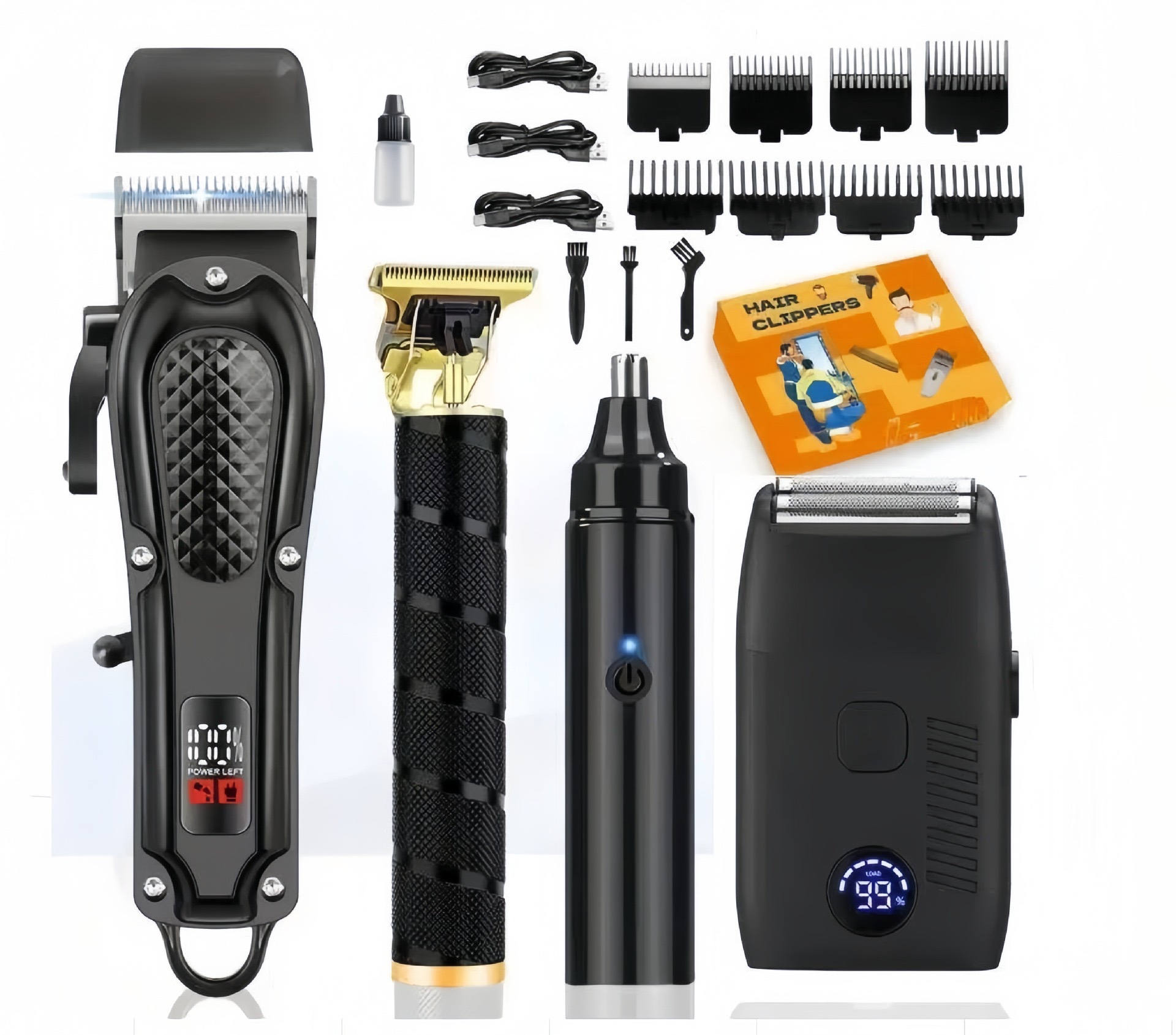 Cross-Border Digital Display Electric Hair Clipper Set, Oil-Head Carving Hair Clipper, Bald Head Shaving Electric Clipper, Home-Use Hair Trimmer
