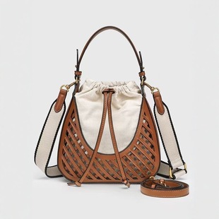 Z Family Cross-border Bucket Bag 2025 New Dark Brown Shoulder Handbag Vintage Woven Handbag Crossbody Bag
