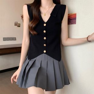 plus size Women's Summer New Vest Women's Korean V-neck Sleeveless Sweater Thin Cardigan Vest Outer Wear Top