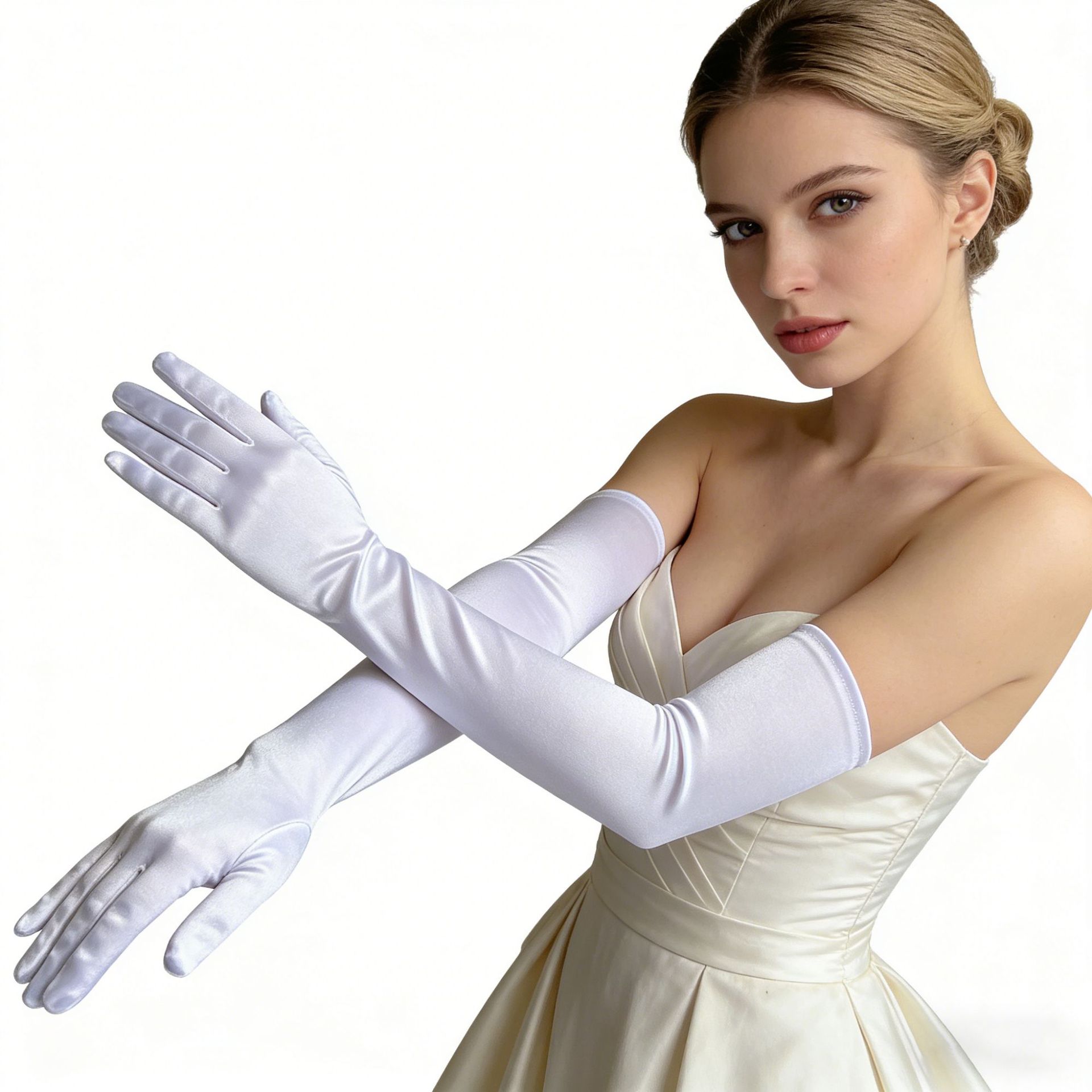 Women's Long Satin Bridal Gloves for Weddings, Cosplay, Halloween, 1920S Vintage Dance Gloves