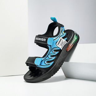 Boys' Velcro Sandals 2025 Summer New Anti-Slip Soft Sole Medium and Large Children's Beach Shoes Outdoor Fashion Wear-Resistant
