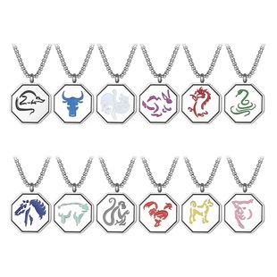 Anime Jackie Chan Adventures Zodiac Pendant Necklace National Tide Twelve Zodiac Men's and Women's Titanium Steel Hip Hop Woolen Chain