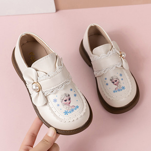 Girls Leather Shoes Elsa Princess Shoes 2024 New Little Girl Soft Sole Shoes Children's Shoes Fall/Winter fleece-lined Cotton