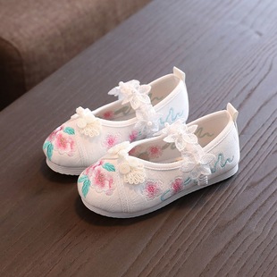 Spring New Girls' Beaded Hanfu Shoes Girls Princess Shoes Children's Embroidered Shoes Old Beijing Cloth Shoes Student Shoes