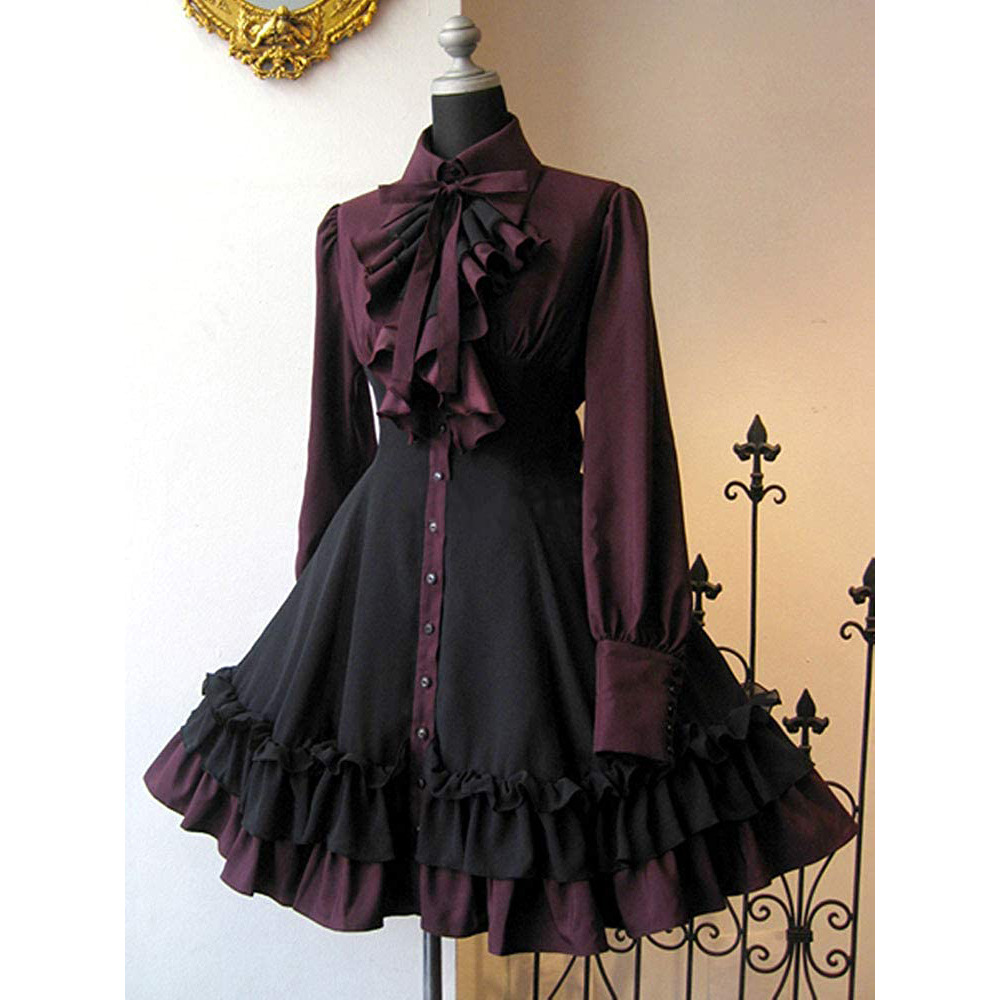 Medieval Gothic Bow Dress Renaissance Steampunk Women's Dress Cos Suit Two-Dimensional Animation
