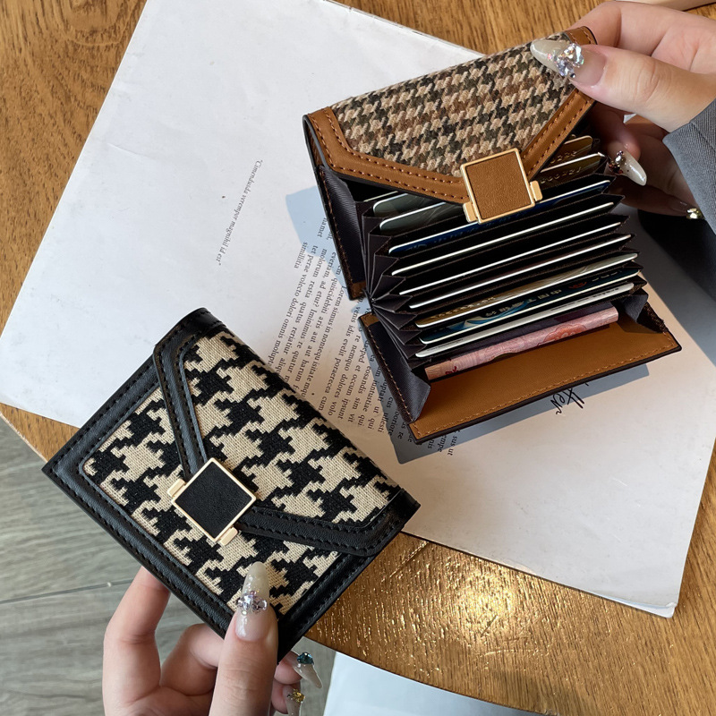 Houndstooth Pattern Card Holder for Women, Compact Card Holder with Multiple Card Slots, 2026 New Fashion Trendy High-End Wallet, Short Style, Anti-Degaussing