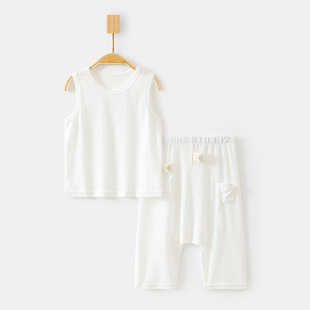 Baby Thin T-Shirt Sleeveless Suit Ultra-Thin Bamboo Fiber Home Summer Children's Trousers Loose Baby Air Conditioning Suit