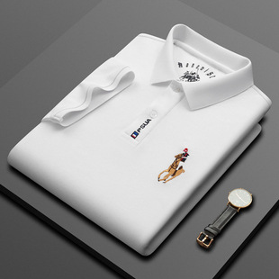 2024 Summer new pure cotton polo shirt men's short-sleeved light business T-shirt lapel loose men's T-shirt top