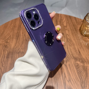 The new rhinestone oil injection metal bracket is suitable for iphone16 mobile phone case side drill 15promax protection soft case 14