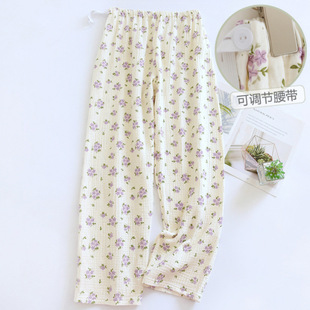 Pure Cotton Double-Layer Gauze Pants Pregnant Women's Pajama Pants Spring and Autumn Women's Adjustable Postpartum Thin Home Pants