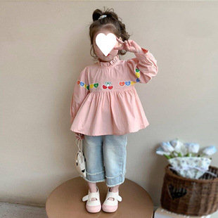 Girls 2025 Spring New Girl Fashion Stylish Doll Shirt Baby Cute Sweet Princess All-match Top