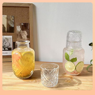 Wholesale European style vintage embossed gemstone pattern large capacity glass water bottle household juice pot cup set